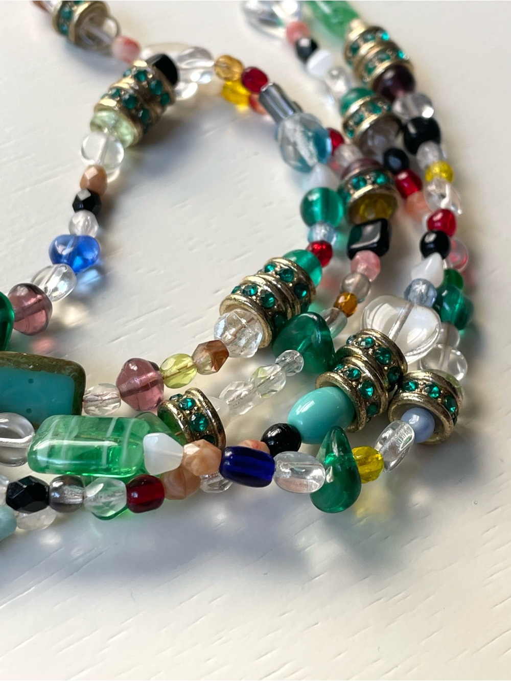 Vintage colorful glass beaded necklace upcycled? Frankennecklace glowy